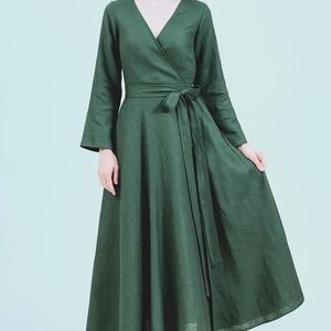 100% Linen Dress | Forest Green Linen Maxi Dress | Heavyweight Linen Dress | Rustic Linen Dress for Women | Bridesmaid Maxi Dress