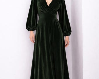 Vestido de terciopelo, vestido largo de terciopelo, elegante vestido de dama de honor, vestido largo hasta el suelo, vestido de invitada de boda, vestido de noche, vestido para ocasiones especiales