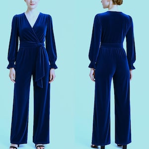 Blue Velvet Jumpsuit, Special Events Jumpsuit, Wedding Guest Jumpsuit, Evening Jumpsuit, Bridesmaid Jumpsuit, Elegant Velvet Romper
