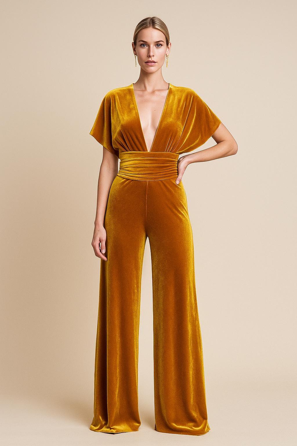 Womens Jumpsuit Gold Velvet Jumpsuit Gold Velvet Jumpsuit