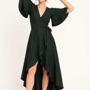 100% Linen Dress,  Linen Flared Sleeves Dress, Linen Black Dress, Heavyweight Linen  Dress, Rustic Linen Dress for Women, Bridesmaid Dress