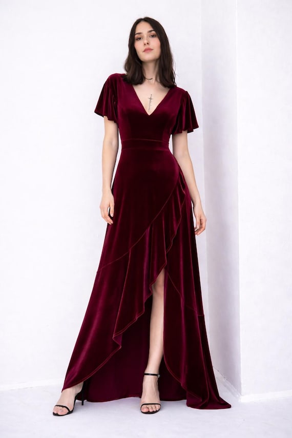 Bordo Velvet Evening Gown