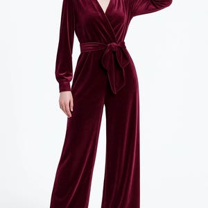 Bordo Velvet Jumpsuit | Burgundy Evening Jumpsuit | Bridesmaid Jumpsuit | Wedding Guest Special Occasion Jumpsuit