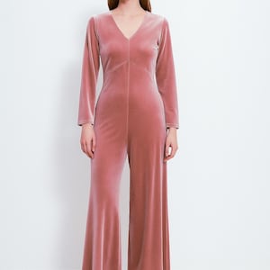 Dusty Pink Jumpsuit, Velvet Jumpsuit, Special Events Jumpsuit, Wedding Guest, Evening Jumpsuit, Bridesmaid Jumpsuit