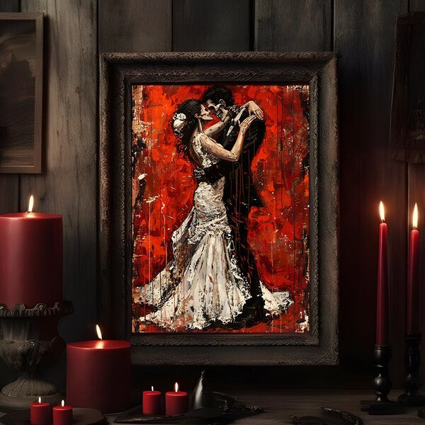 Romantic Wedding Dance - Digital Oil Painting, Bride and Groom in Elegant Attire, 20x30 inches, High Resolution 300 dpi Artwork