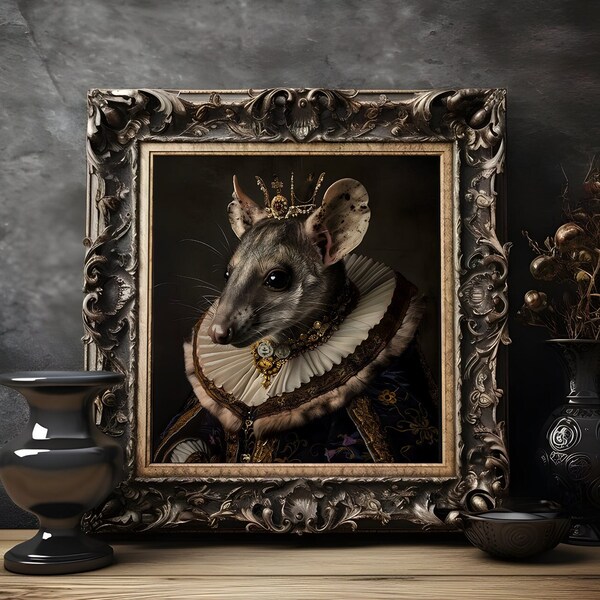 Surrealistic Rat Art Print, 300 DPI Digital Download, Nature Inspired Wall Decor, 3072x3072 Pixels