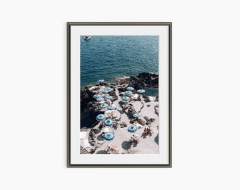 Fontelina paraplu's, fotografie prints, Capri, Italië, zomer, strand kunst aan de muur, zee print, zomer kunst aan de muur, museum kwaliteit fotografie poster