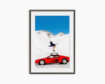 Off Piste Print, Tony Kelly, Fotografie Prints, Los Angeles, Fine Art Foto, Ski op Ferrari, Retro Poster, Museum Kwaliteit Photo Art Print