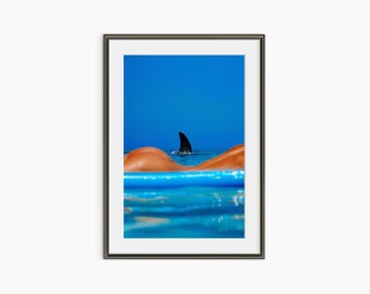 Shark Lady, stampe fotografiche, Tony Kelly, fotografia d'arte, arte della parete dello squalo, stampe d'arte, poster fotografico di qualità museale