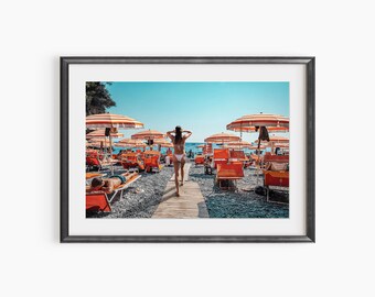 Arienzo Boardwalk, fotografie prints, kust van Amalfi, Italië, zomer, strandfotografie, strand kunst aan de muur, museum kwaliteit fotografie poster