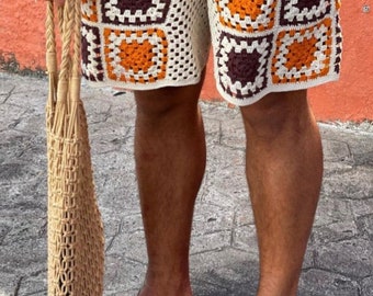 HERREN HÄKELKURZE Strandurlaub kurzes bestes Geschenk für Ehemann bunte Häkelhose Sommer kurze Boho-Kleidung Unisex-Häkelkleidung