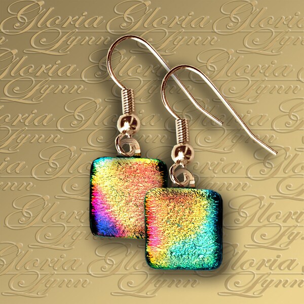 Dichroic Fused Glass Earrings - Rainbow Splendor - ER424