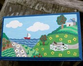 Decorative Landscape Jewelry Box, Painted Jewelry Box, Scenic Keepsake Box, Horse and Sailboat On A Jewelry Box, Rectangle Wooden Case