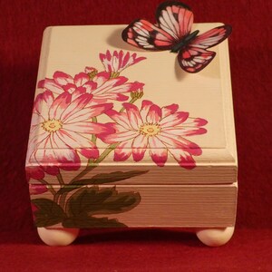 Painted Floral Jewelry Box with Cloth Butterfly: Nature Lover Gift