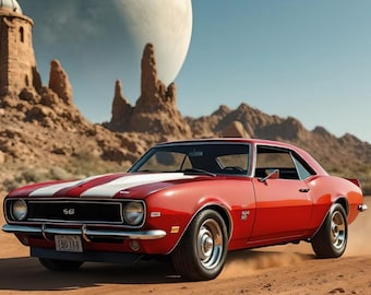 Satin Posters, Chevy Camaro in uncharted territory, Wall Art Print, Muscle Car Decor, Unique Gift, Home Decor, Poster Print