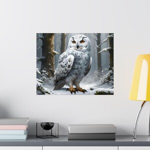 Plakat satynowy „Sowa śnieżna”: Zimowa sztuka przyrodnicza zdjęcie 9