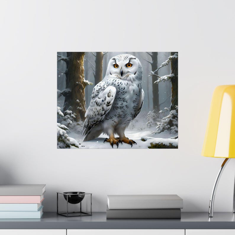 Plakat satynowy „Sowa śnieżna”: Zimowa sztuka przyrodnicza zdjęcie 9