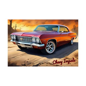 Poster, Classic Chevy Impala Vintage Car Art Print, Wall Decor, Gift for Car Enthusiasts, Home Office Decoration, Retro Automobile Picture,