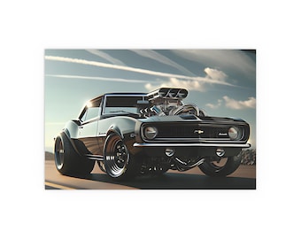 Silk Poster, Chevy Camaro Hot Rod Wall Art Print, Home Decor, Man Cave Decor, Garage Decor, Gift for Car Enthusiast, Muscle Car Poster