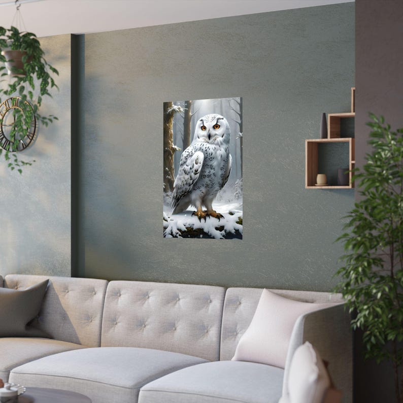 Plakat satynowy „Sowa śnieżna”: Zimowa sztuka przyrodnicza zdjęcie 10