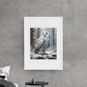 Plakat satynowy „Sowa śnieżna”: Zimowa sztuka przyrodnicza zdjęcie 6