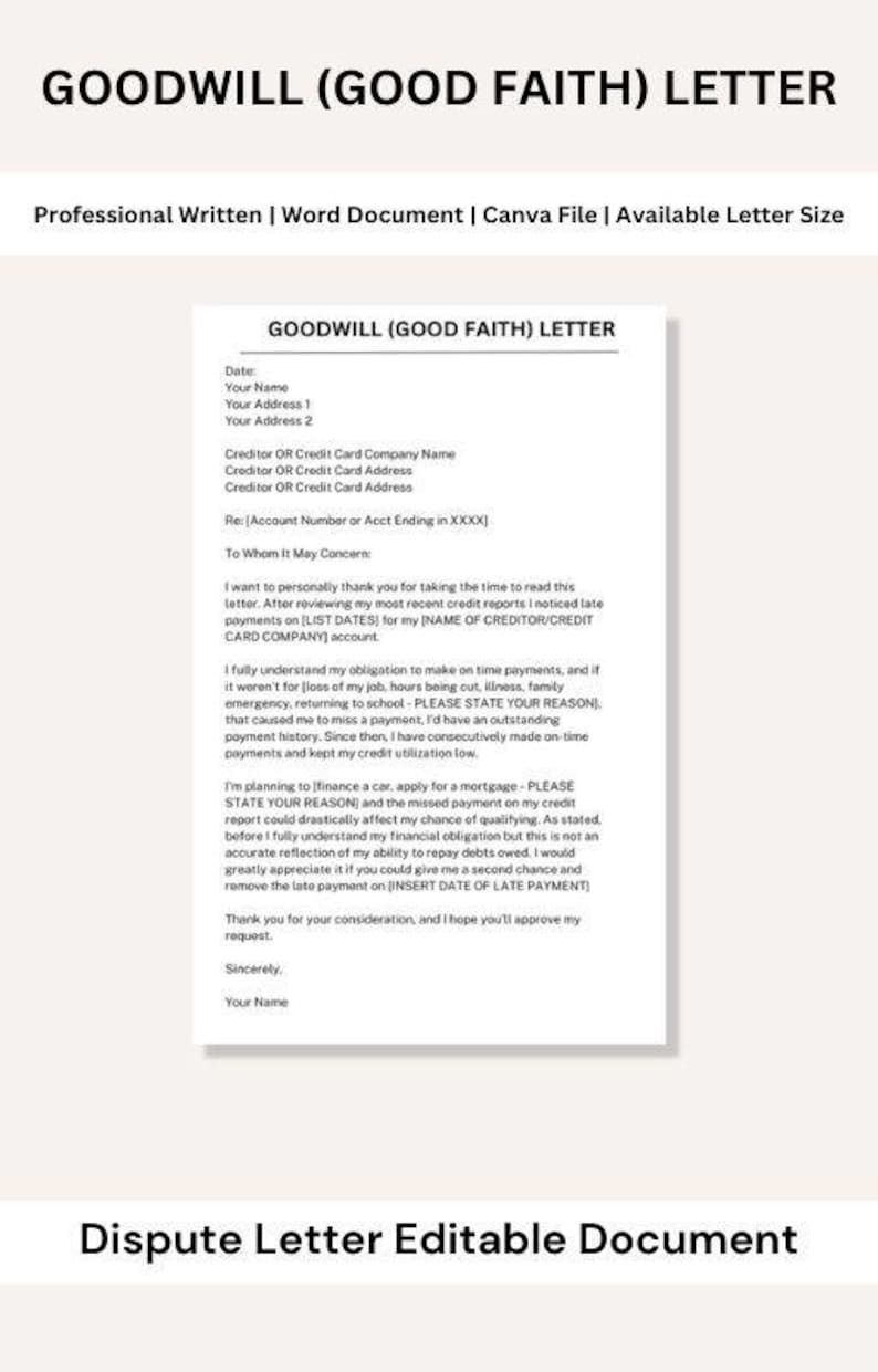 Goodwill good Faith Letter Etsy