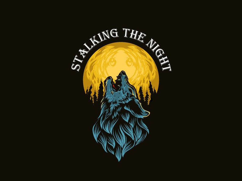 Wolf howling at moon with girl in moon illustration T-shirt design