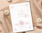 Toile de Jouy Baby Shower Invitation, Printable Baby Shower Template, Canva Baby Invite, Digital Baby Girl Shower Card, Instant Download