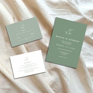 Editable Wedding Invitation Suite, Wedding Invitation Suite Sage, Wedding Details Card, RSVP, Canva Template, Digital Download, Bundle