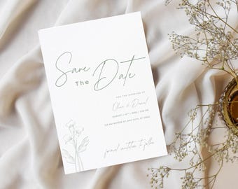 Elegant Save the Date Card Template, Minimal Wedding Announcement, Editable Printable Digital Invitation, Minimalist Wedding Stationery