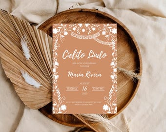Editable Cielito Lindo Baby Shower Invitation, Papel Picado, Canva Template, Mexican Fiesta Invite, Digital Download