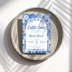 Talavera Baby Shower Invitation, Cielito Lindo Baby Shower, Editable Canva Template, Blue Tile Mexican Baby Shower Invite, Digital Download