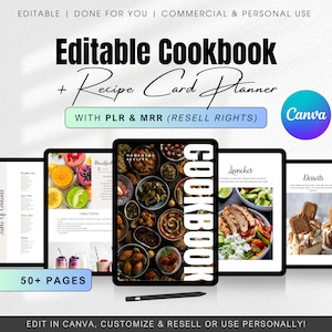 Bearbeitbare Kochbuchvorlage & DIY Rezeptkartenplaner | Canva Rezeptbuchvorlage, anpassbare Rezeptvorlage, bearbeitbares Küchenkochbuch
