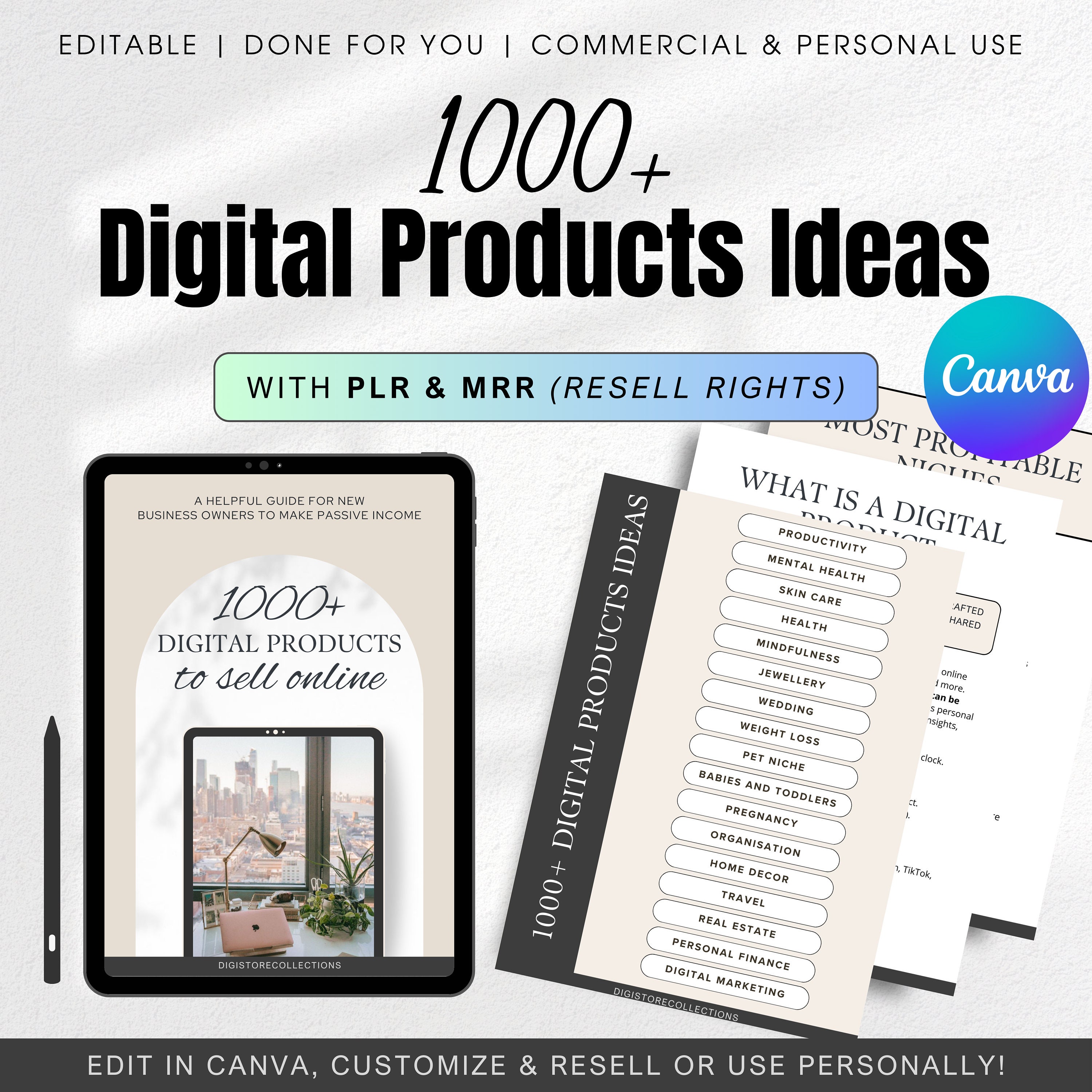 1000 Digital Products Ideas Passive Income Ebook PLR MRR Done for You ...