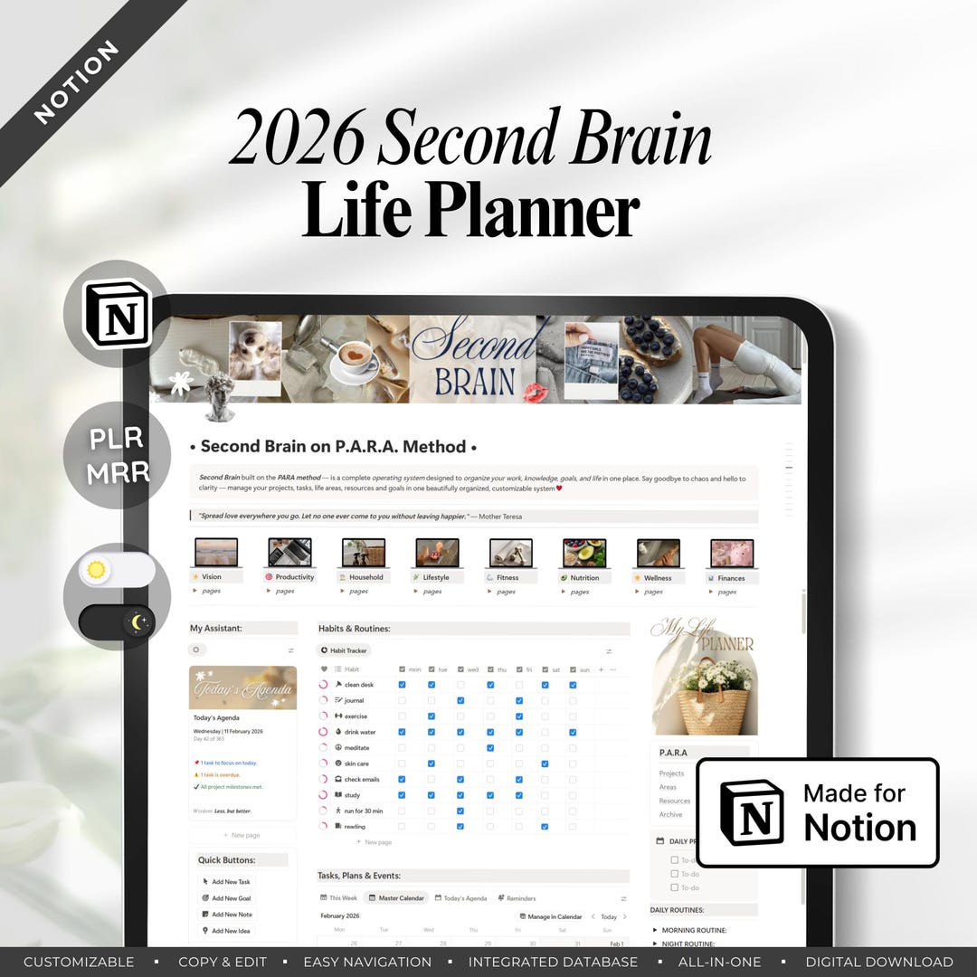 Ultimate Notion Second Brain on P.A.R.A. Method Life Planner Template ...