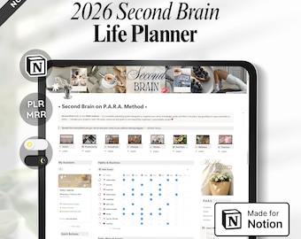 Ultimate Notion Second Brain on P.A.R.A. Method Life Planner Template – All-In-One Dashboard (Digital Download, PLR & MRR Included)