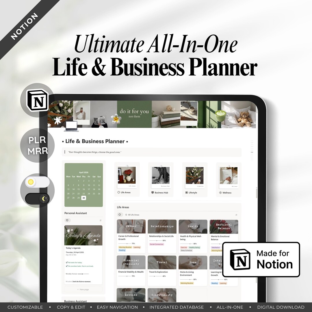 Ultimate Life & Business Notion Planner Template – All-in-one System ...