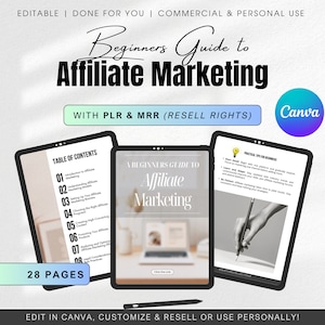 Beginners Guide to Affiliate Marketing eBook MRR PLR Resell Rights, DFY Digital Guide, Passive Income, Content, Editable Canva Template