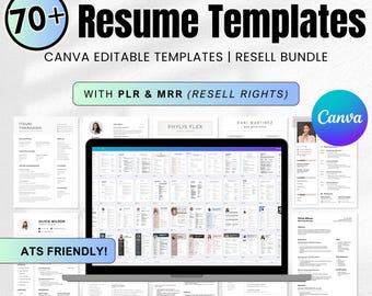 70+ Resume Templates + Cover Letters Editable in Canva (PLR MRR included) | CV Bundle