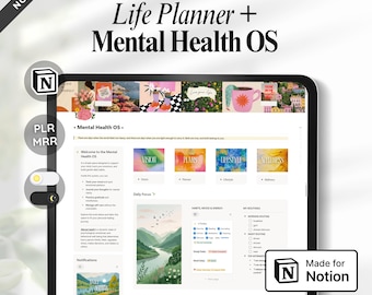 Mental Health OS Notion Template, Mental Health Planner, Self Care Dashboard, Wellness Tracker, Mood Journal, Life Planner, PLR MRR