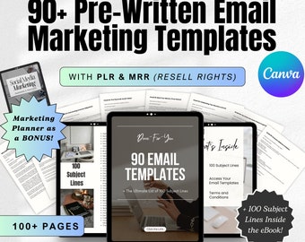 90 Pre-Written Email Marketing Templates For Business MRR Master Resell Rights PLR Private Label Rights, dfy Emails Bundle, Digital Product
