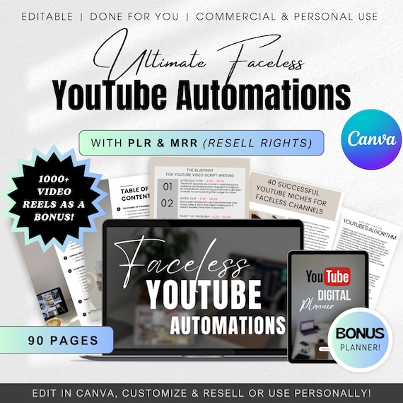 Faceless YouTube Automations Guide | Master Resell Rights & Private Label Rights Resell DFY Digital Products, Social Media Marketing eBook