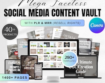 Faceless Social Media Content Vault MRR Resale Digital Products Bundle PLR Master Resell Rights Canva Editable DFY Guides Passive Income Kit