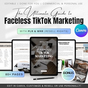 Faceless TikTok Growth Marketing Guide MRR PLR Digital Social Media Managing DFY Canva eBook, Content Strategy Ideas, Profile Optimization