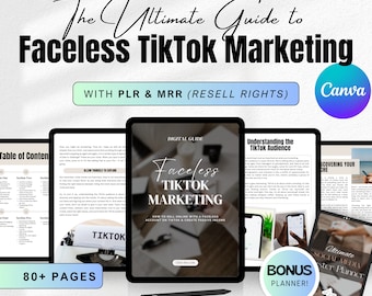 Faceless TikTok Growth Marketing Guide MRR PLR Digital Social Media Managing DFY Canva eBook, Content Strategy Ideas, Profile Optimization