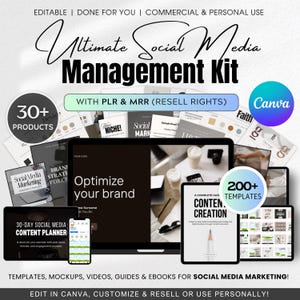 Social Media Bundle, Content Manager Kit, PLR Master Resell Digital Products Bundle DFY Canva MRR Templates, plr Business Guide Commercial