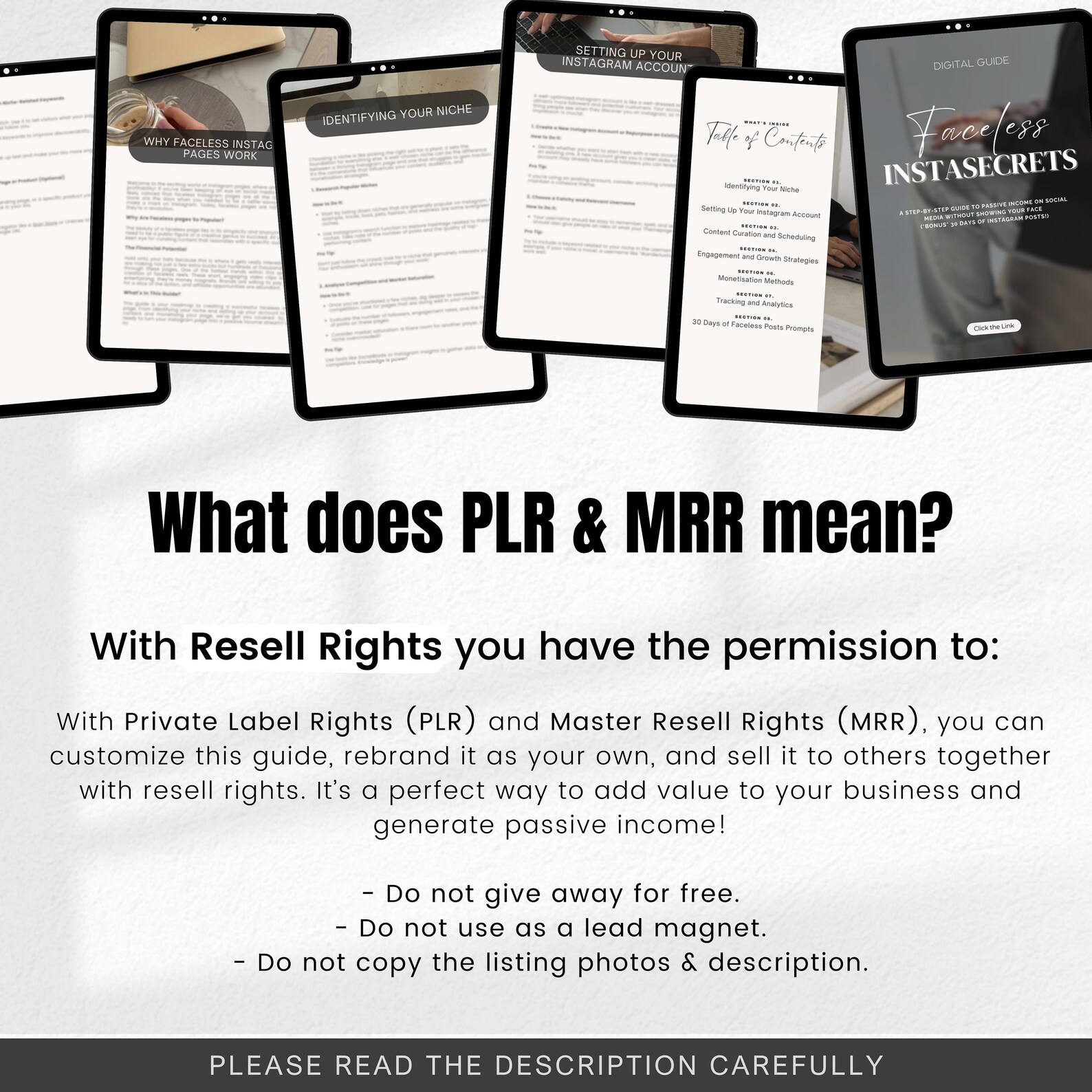 Faceless Instagram Secrets Guide MRR PLR Digital Social Media Marketing ...