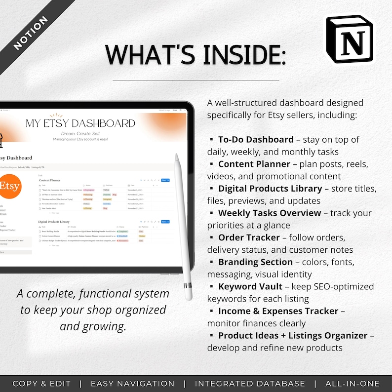 Etsy Seller Notion Dashboard Template | Etsy Shop Planner | Online ...
