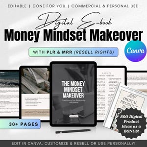 Money Mindset Makeover E-book, dfy Editable Digital Guide with PLR MRR for Business Financial Wellbeing Passive Income, Private Label Rights