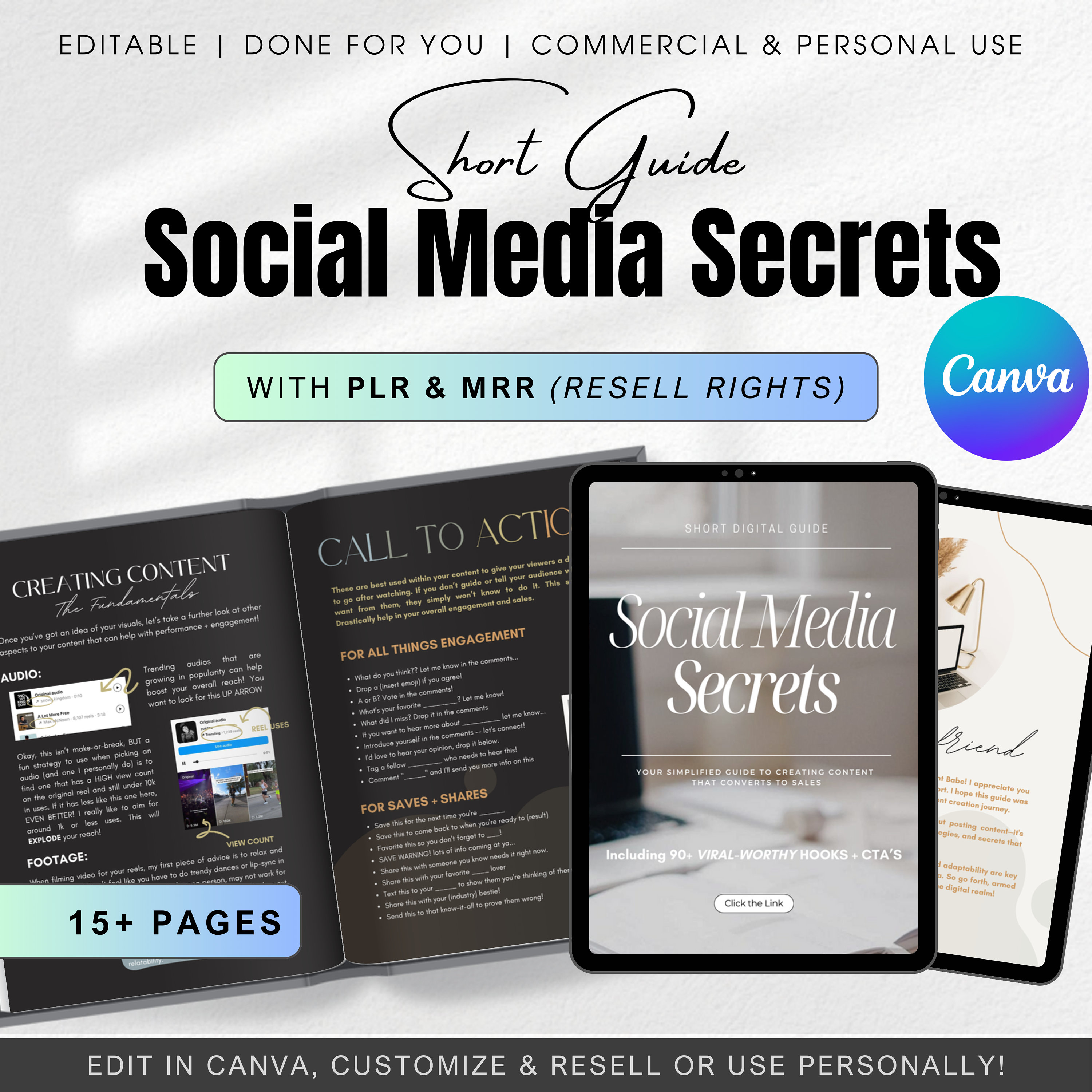 Social Media Secrets Editable Branding Digital Guide | Social Media Growth Strategy, dfy PLR MRR, Digital Marketing, Content Creation Guide